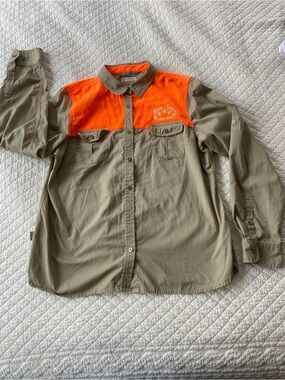 Orvis Long Sleeve Lightweight Shooting Shirt Orange Blaze Khaki  Cotton-blend LG